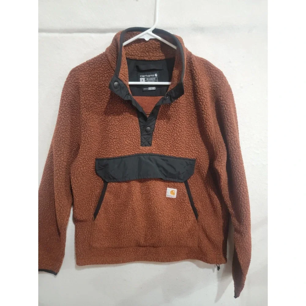 Carhartt Relaxed Fit Fleece Pullover Clay Brown Mens S‎ 104991 Sherpa Snap-Neck